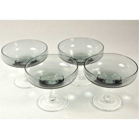 4 Champagne Coupes Per Lüttken Holmegaard Denmark "Atlantic", Smoke Glass Sorbet - Picture 3 of 5